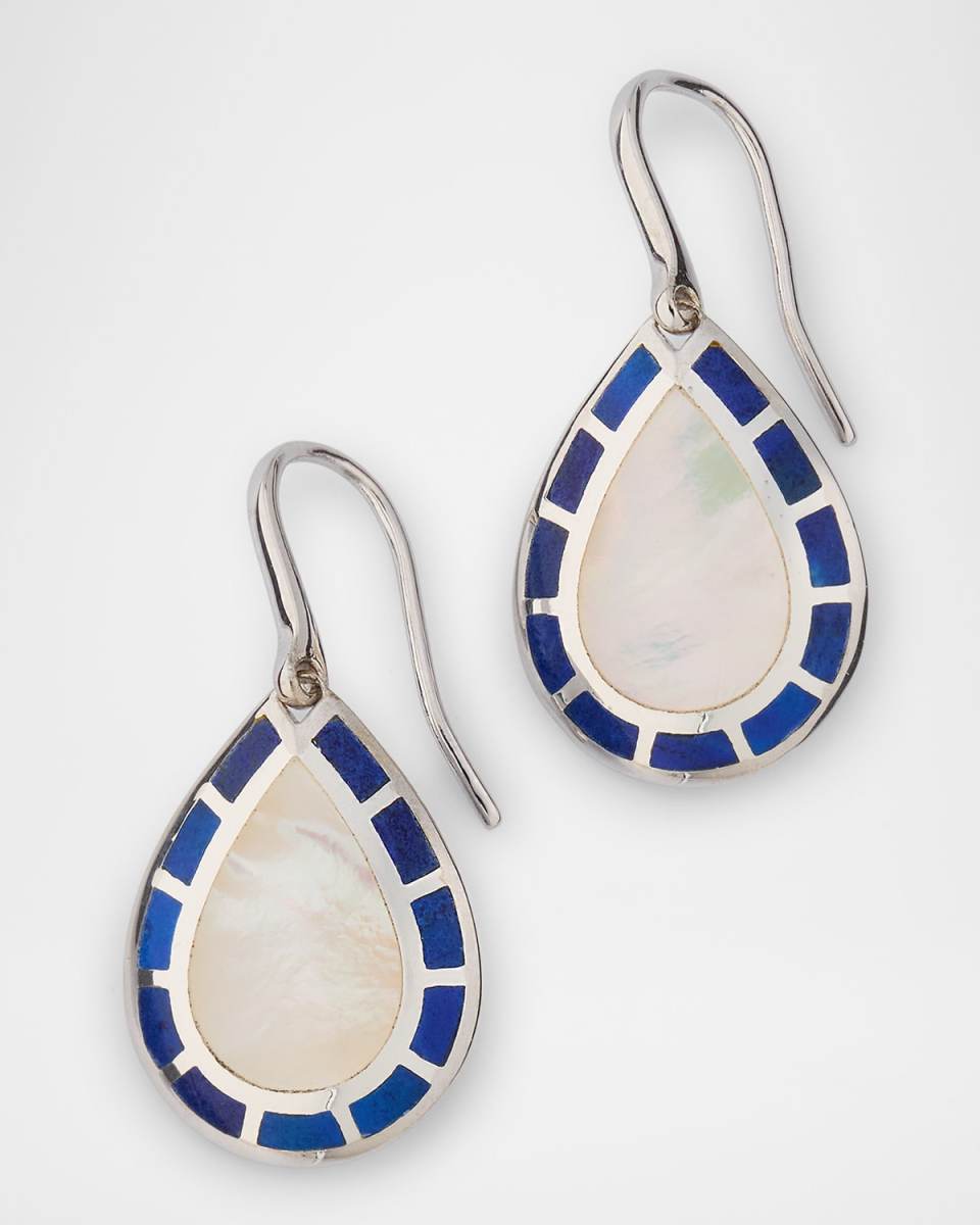 Lapis and Mother-of-Pearl Teardrop Dangle Earrings in Sterling Silver